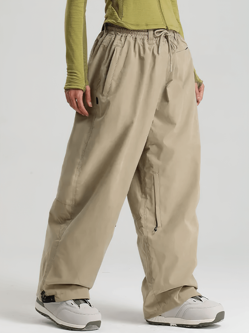 High Waist Snowboard Pants with Vent Zippers - SF4241 in beige, featuring adjustable waist and cuffs for skiing and winter sports.