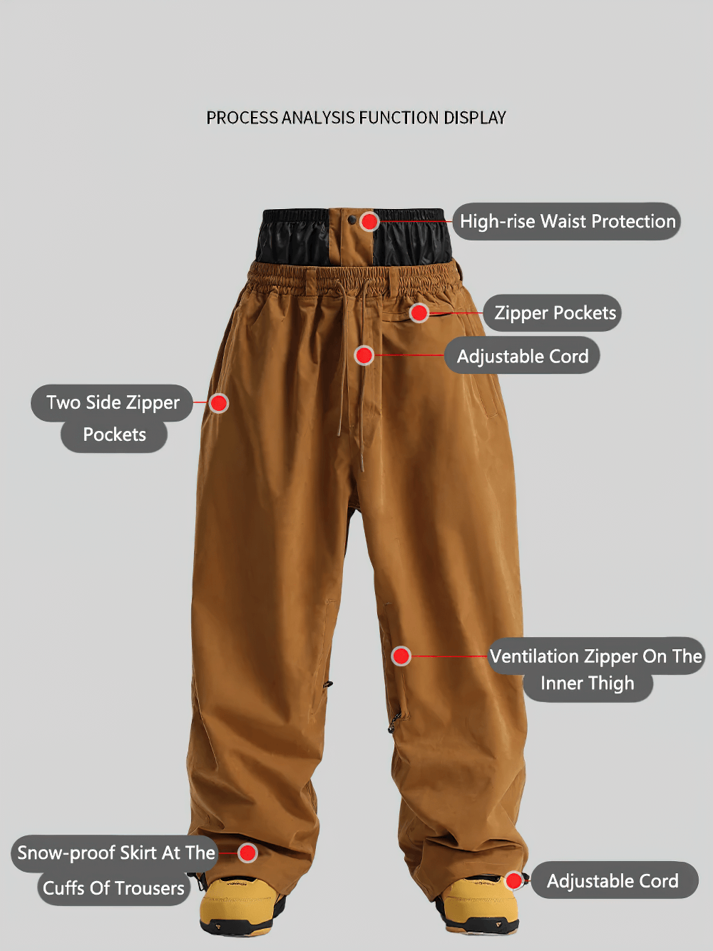 High Waist Snowboard Pants with Vent Zippers - SF4241 featuring adjustable waist and zipper pockets for skiing.