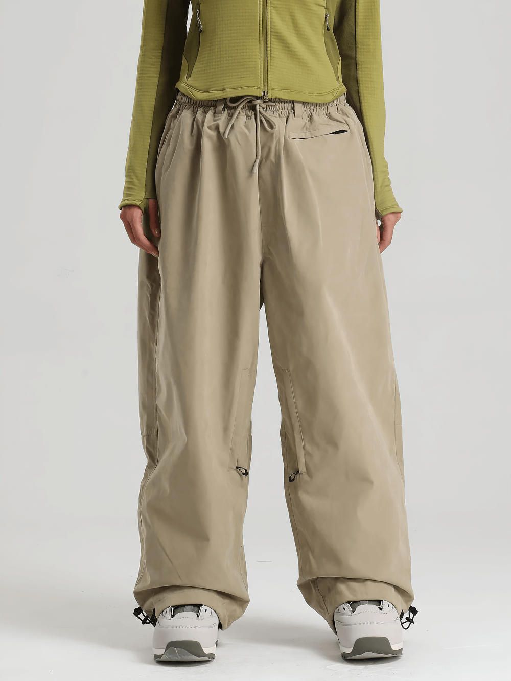 High Waist Snowboard Pants with Vent Zippers - SF4241 beige loose fit with adjustable waist and cuffs, perfect for winter sports