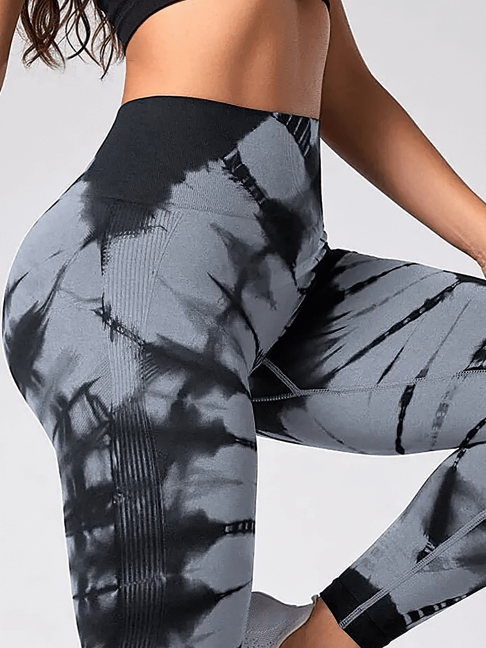 Model wearing High Waist Tie Dye Seamless Scrunch Butt Leggings - SF4021 for yoga and gym.