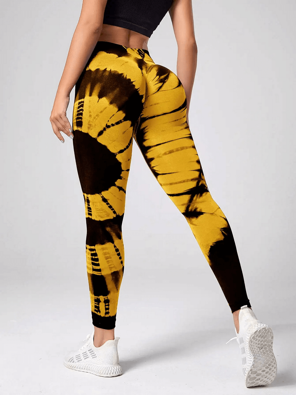 Model wearing High Waist Tie Dye Seamless Scrunch Butt Leggings - SF4021, showing off lifted fit and vibrant color, perfect for active days.