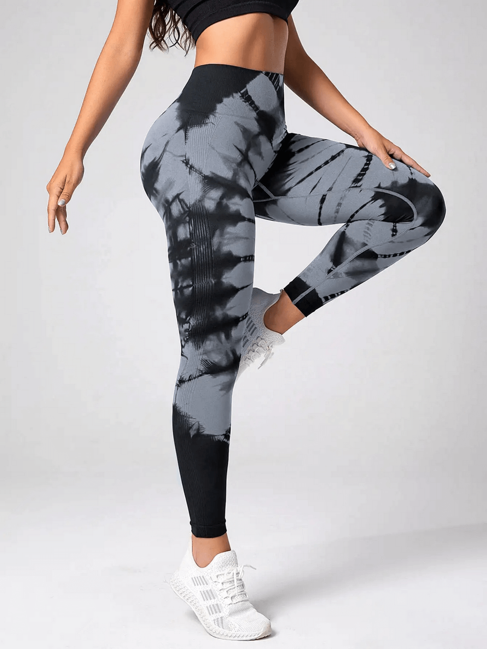 High Waist Tie Dye Seamless Scrunch Butt Leggings - SF4021 with ribbed knit and butt lift design for yoga and gym wear.