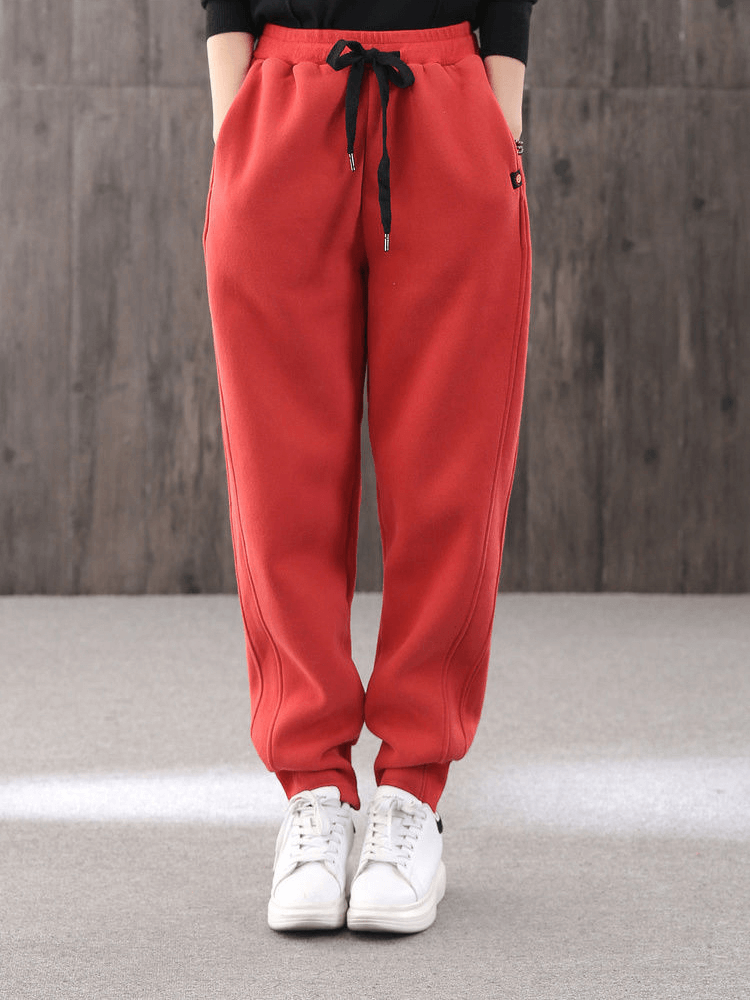 Pantalon de survêtement chaud taille haute/joggeurs épais avec cordon de serrage décontracté - SPF1419 