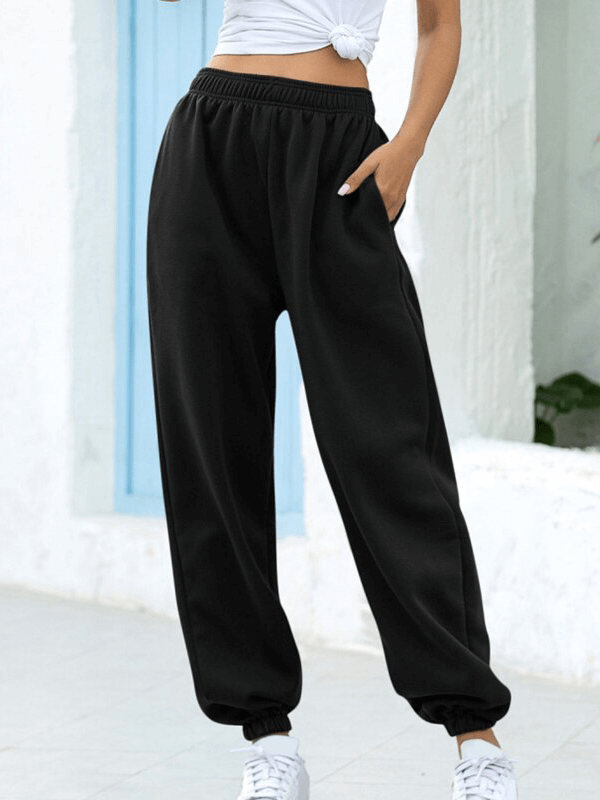 Pantalon taille haute pour femme avec poches / pantalon de survêtement à jambes larges - SPF1397 