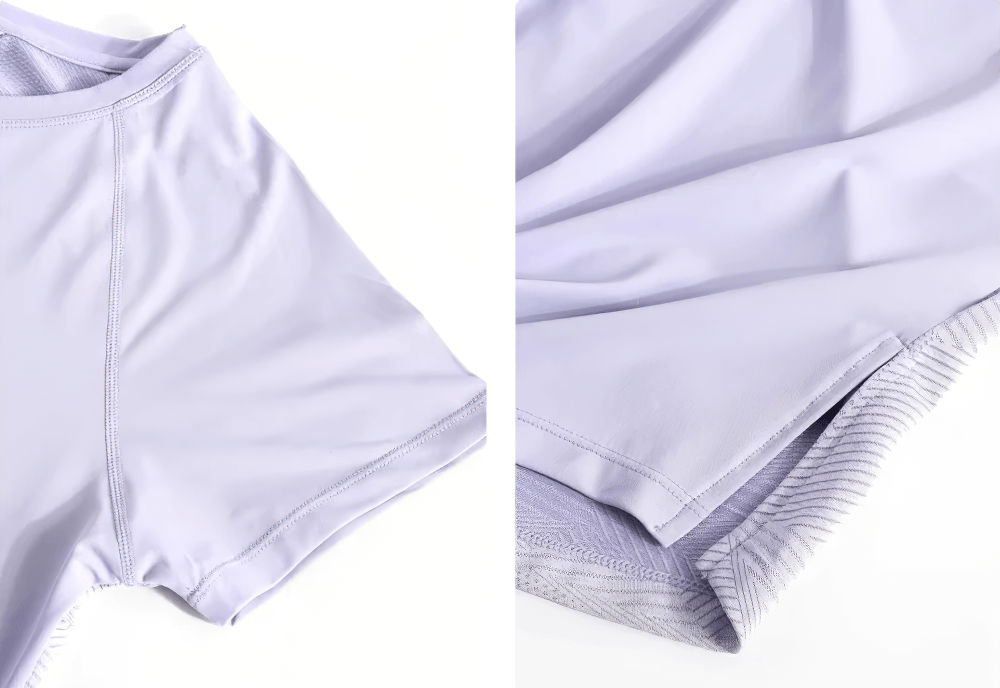 Alt Tag: Hollow Back Yoga Sports T-Shirt for Women's - SF4445 close-up of soft breathable short sleeve fabric and stitching details