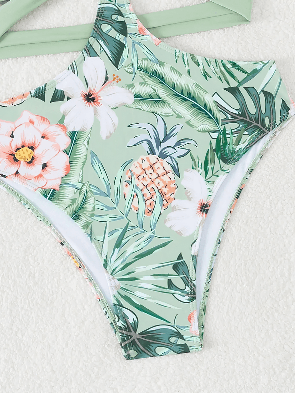 Hollow Out Deep-V One-Piece Beach Swimwear - SF4759 featuring a tropical floral design and high waist cut.