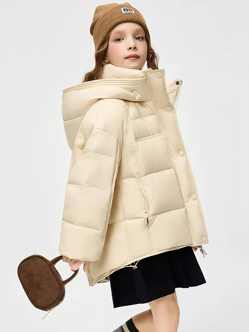 Teen wearing Hooded Down Jacket with Warm Thicken Short Design - SF3637, showcasing puffer style and cozy hood for winter.