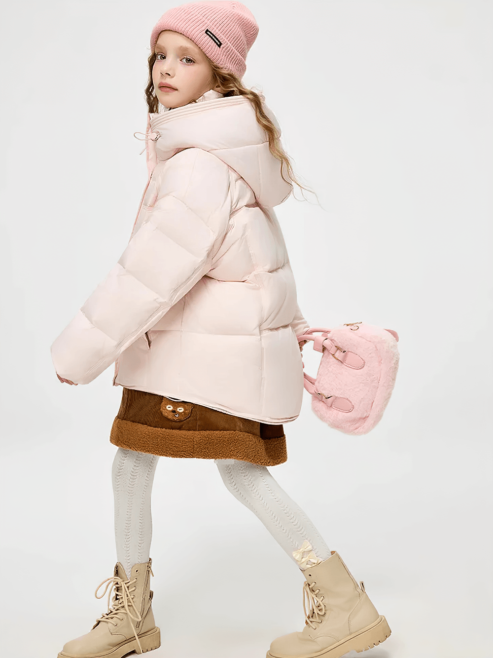 Young girl wearing Hooded Down Jacket with Warm Thicken Short Design - SF3637, perfect for winter warmth, in a stylish modern puffer look.