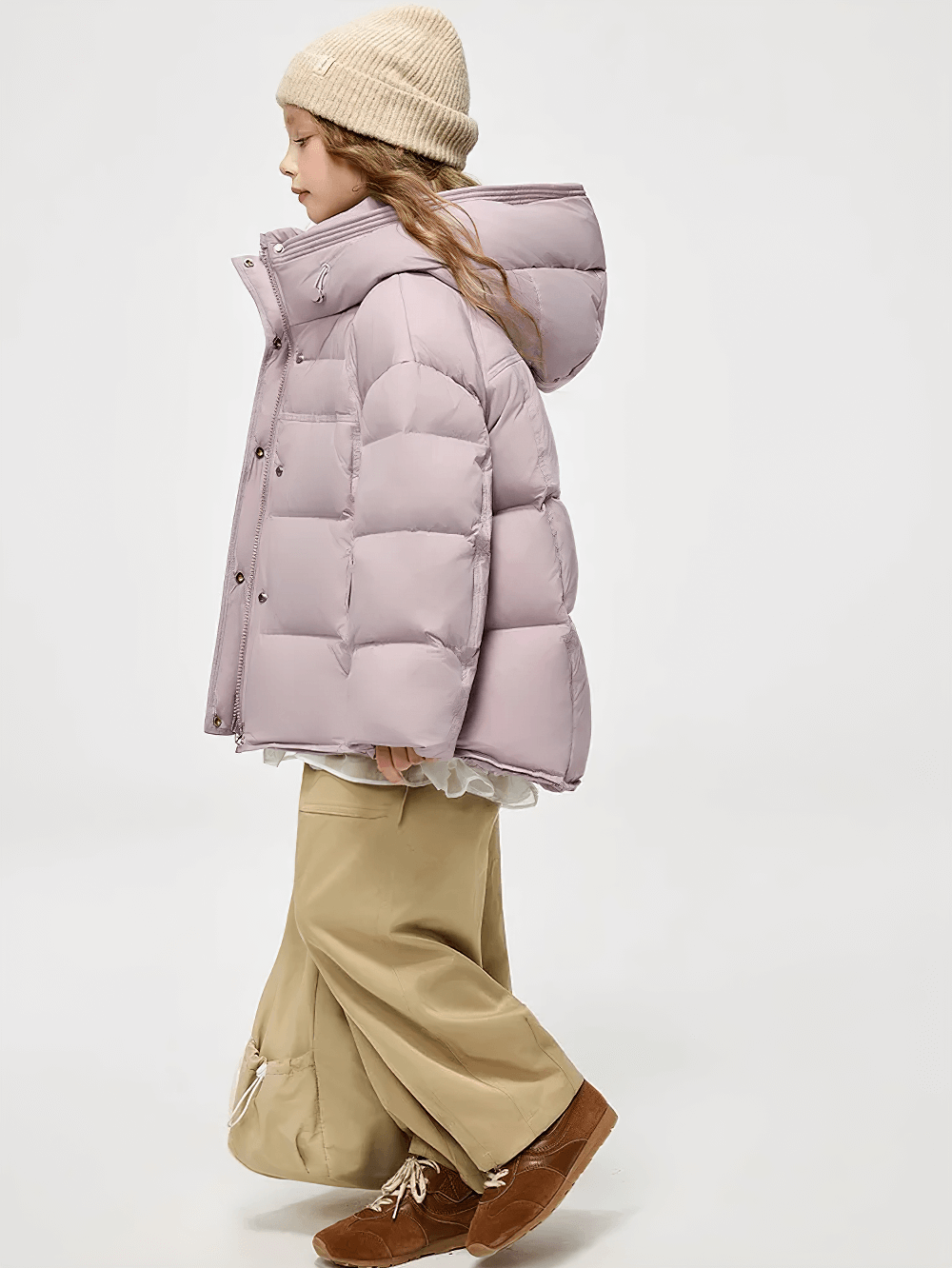 Teen wearing Hooded Down Jacket with Warm Thicken Short Design - SF3637. Stylish insulated puffer perfect for winter coziness.