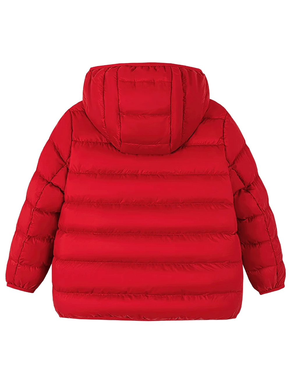 Red Hooded Down Jacket with Waterproof Outer Shell - SF3510, kids' warm and insulated puffer coat with front zipper for winter play.