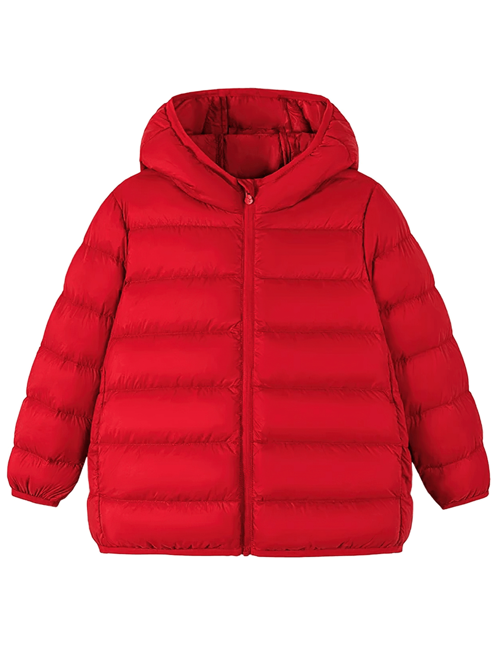 Children's red Hooded Down Jacket with Waterproof Outer Shell - SF3510, featuring a zipper and insulated design for winter warmth.