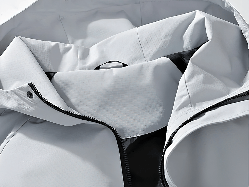 Hooded Hiking Jacket with Contrast Stripe Panels - SF4735 interior view showcasing pockets and zipper details.