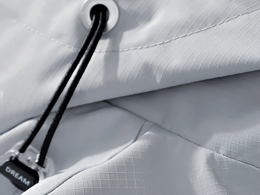 Hooded Hiking Jacket with Contrast Stripe Panels - SF4735 detail shot showing hood drawstring and textured fabric.
