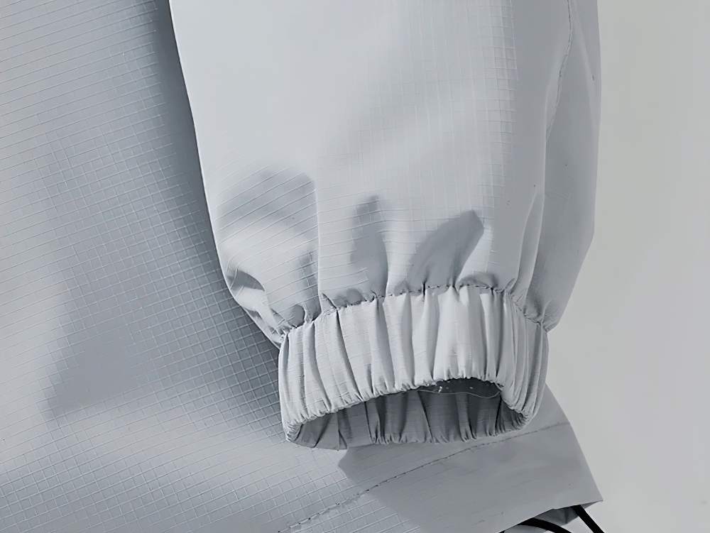 Hooded Hiking Jacket with Contrast Stripe Panels - SF4735 close-up of elastic cuffs in light grey fabric.
