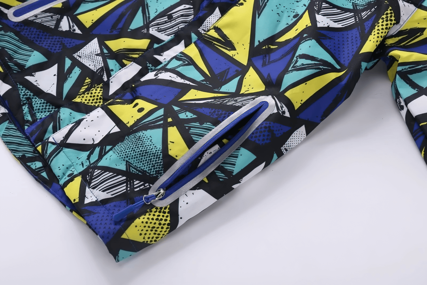 Colorful Hooded Windbreaker Jacket with Camo Print - SF3847 featuring geometric design and zipper details.