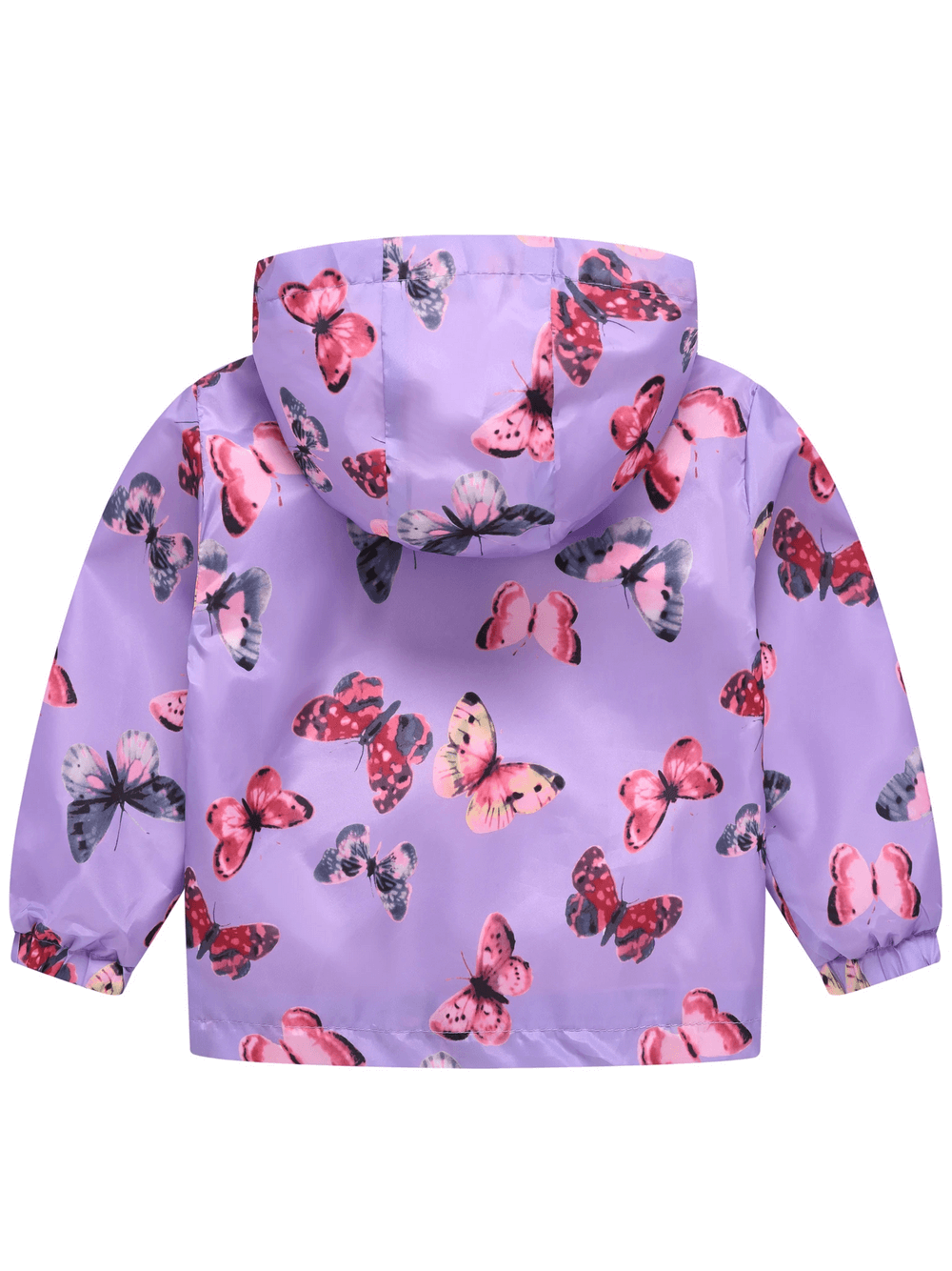 Girls Hooded Windbreaker Jacket with Printed Cute - SF3633 featuring floral and butterfly prints, perfect for lightweight rain protection.
