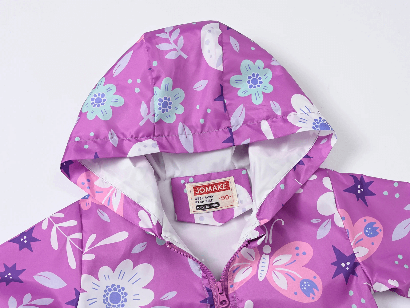 Hooded Windbreaker Jacket with Printed Cute - SF3633, floral and butterfly design, for girls, lightweight and waterproof.