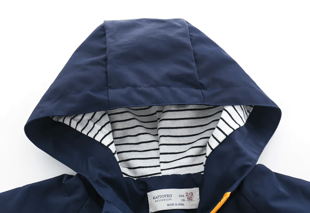 Hooded Windbreaker Jacket with Zip Front - SF3602, featuring striped inner hood and secure pockets for toddlers' outdoor play.
