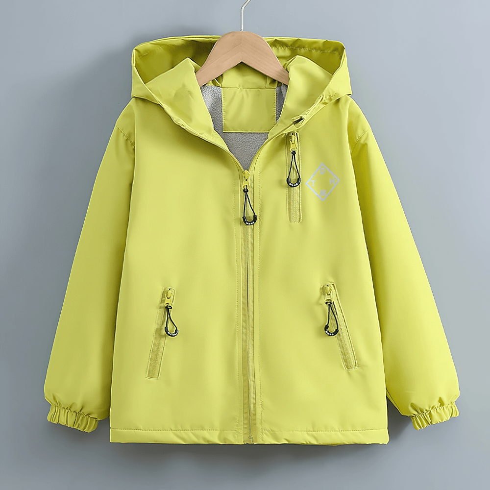 Kids' Hooded Windproof and Waterproof Outdoor Jacket - SF3563 in lime green, perfect for spring and autumn adventures