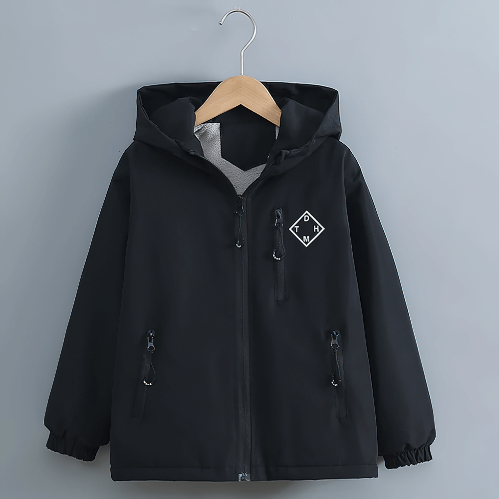 Kids' Hooded Windproof and Waterproof Outdoor Jacket - SF3563, perfect for spring and autumn adventures, featuring cozy hood and zipper front.