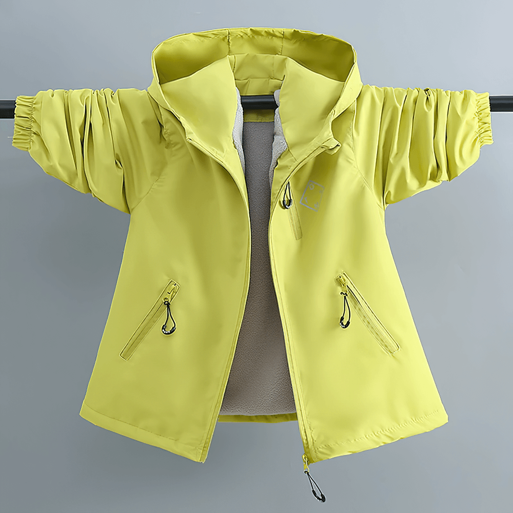 Kids' Hooded Windproof and Waterproof Outdoor Jacket - SF3563 in yellow, perfect for spring adventures, plush and cozy design.