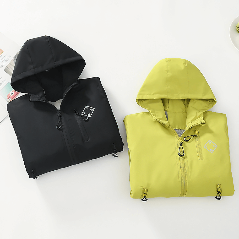 Hooded Windproof and Waterproof Outdoor Jacket - SF3563 in black and yellow, perfect for kids' spring and autumn adventures.