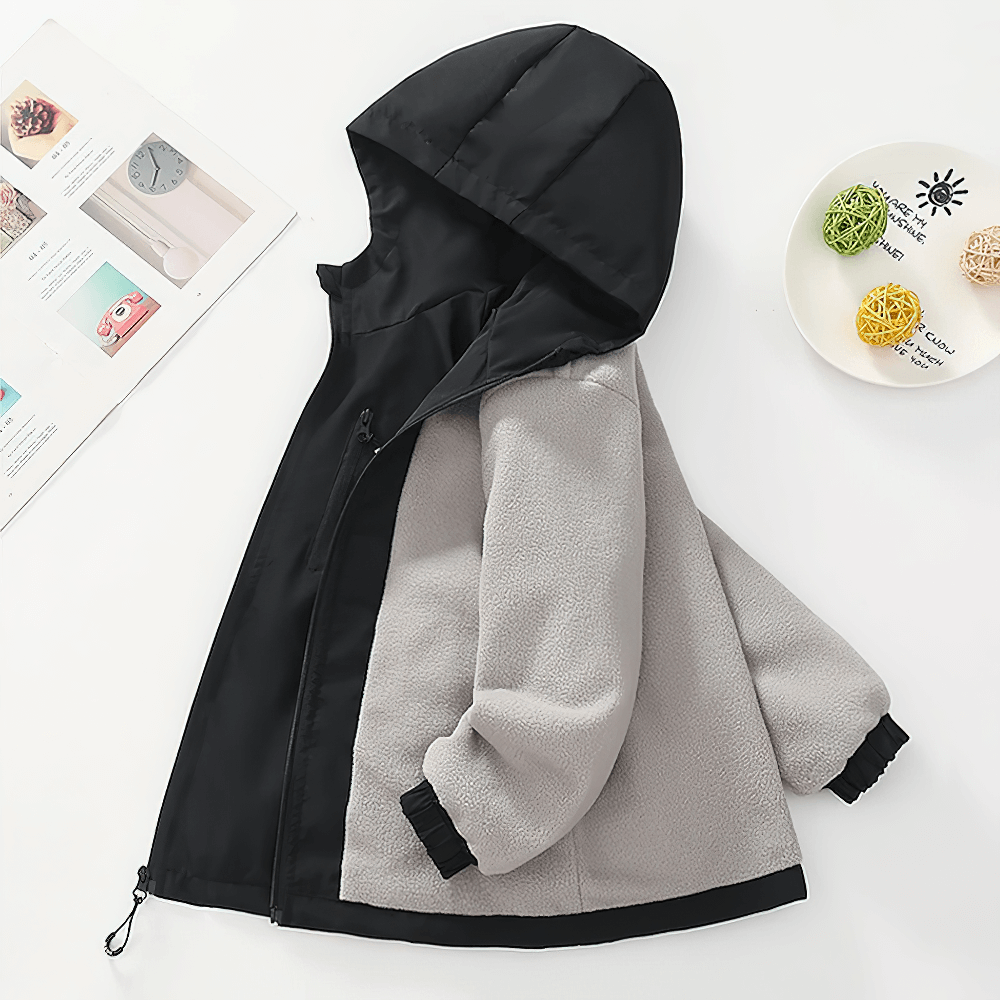 Kids' Hooded Windproof and Waterproof Outdoor Jacket - SF3563, perfect for spring and autumn adventures with cozy hood and durable zippers.
