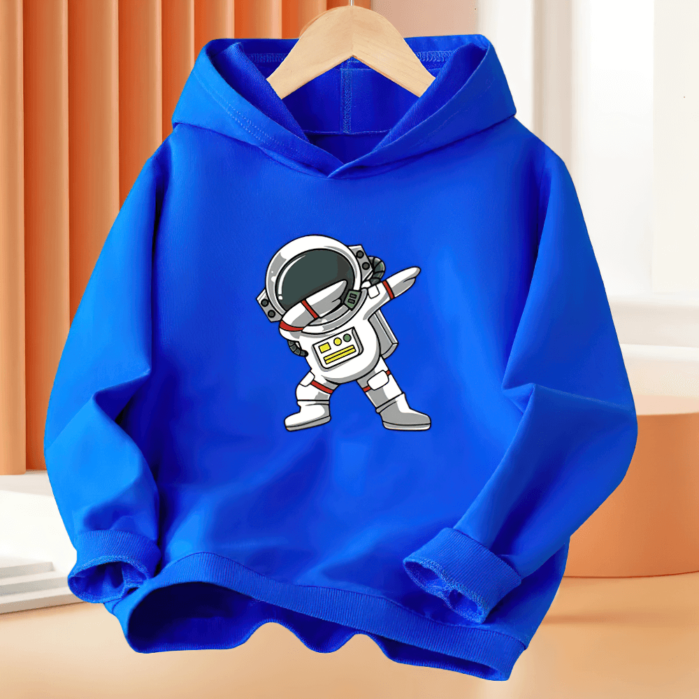 Blue Hoodie With Dabbing Astronaut Print For Kids - SF3814, featuring a playful space-themed design for school or playtime.