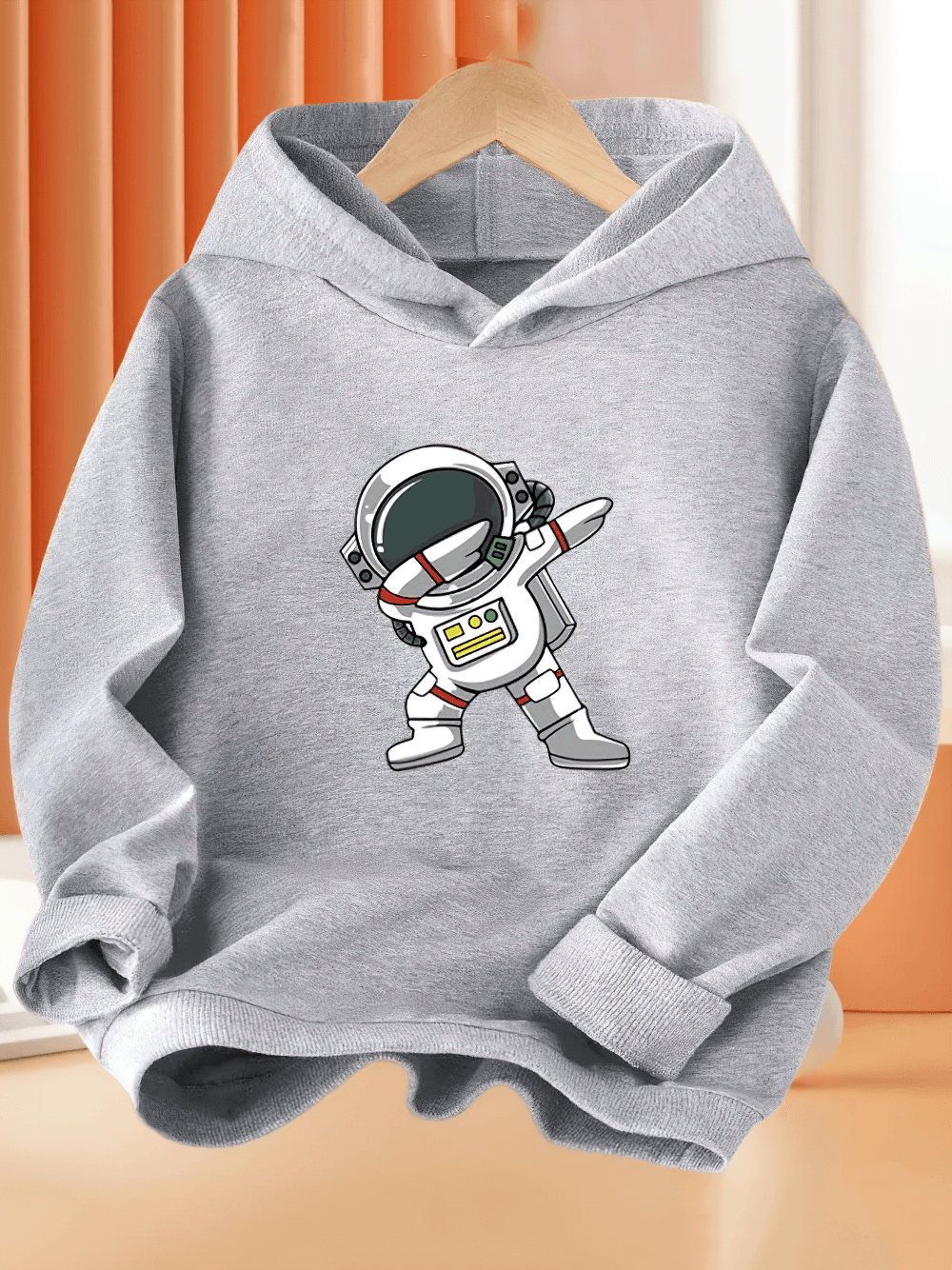 Kids Hoodie With Dabbing Astronaut Print - SF3814 in grey, featuring space-themed design with playful cartoon.