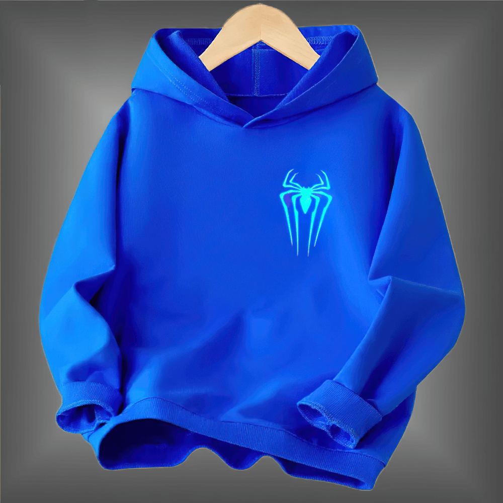 Hoodie With Glowing Spider Graphic for Bold Style - SF3818 in vibrant blue, featuring bright glowing spider design for trendy kids.