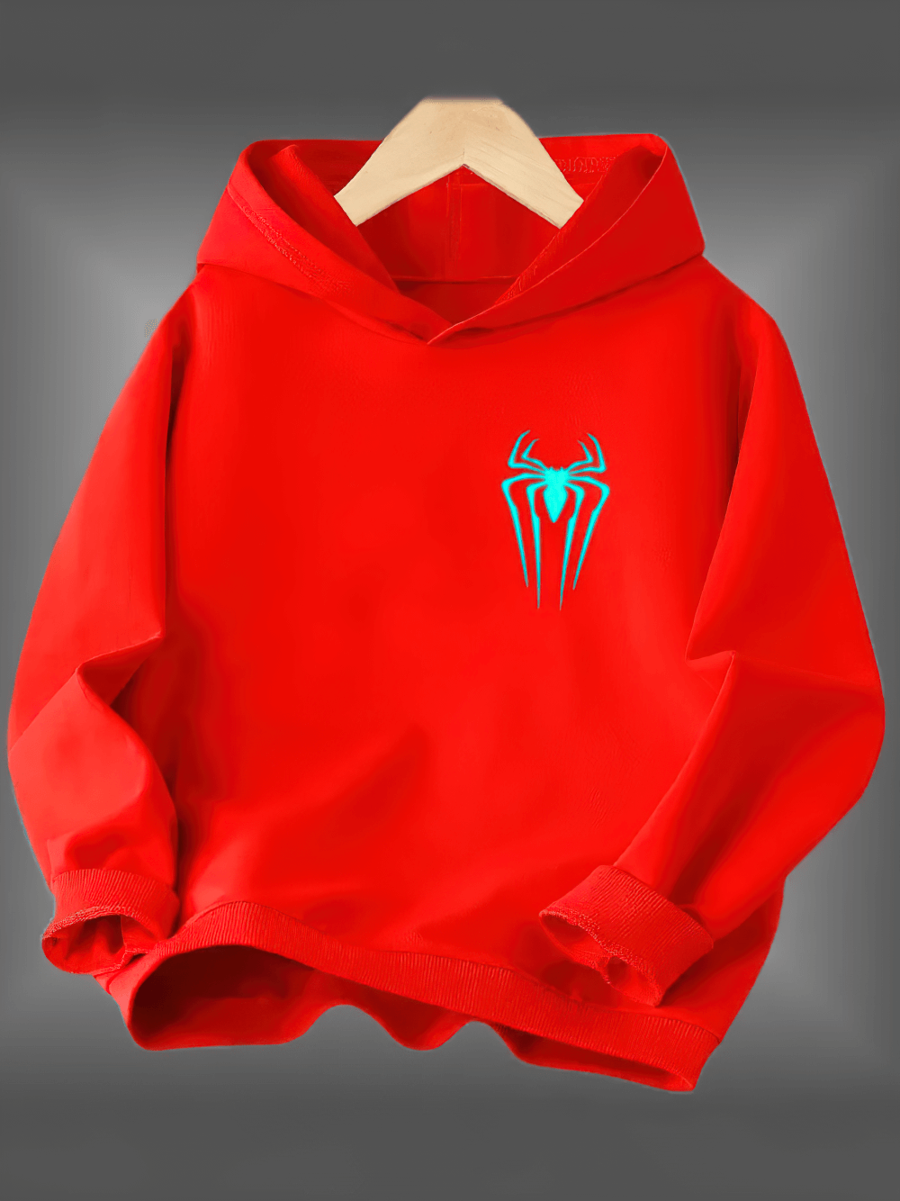 Hoodie With Glowing Spider Graphic for Bold Style - SF3818 in red, perfect for kids seeking warmth and standout style.