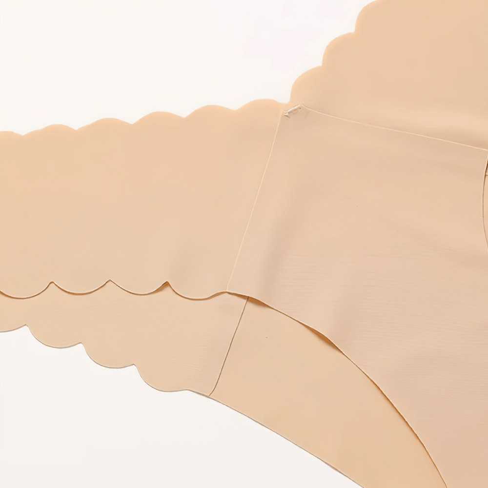 Ice Silk Seamless Ruffle Thong Panties for Women - SF4662 close-up showing scalloped edges and smooth fabric.
