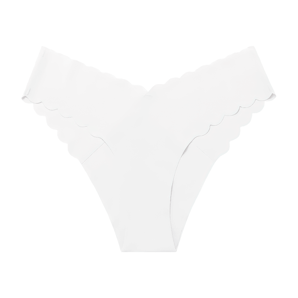 Ice Silk Seamless Ruffle Thong Panties for Women - SF4662 in white with scalloped edges and smooth finish.