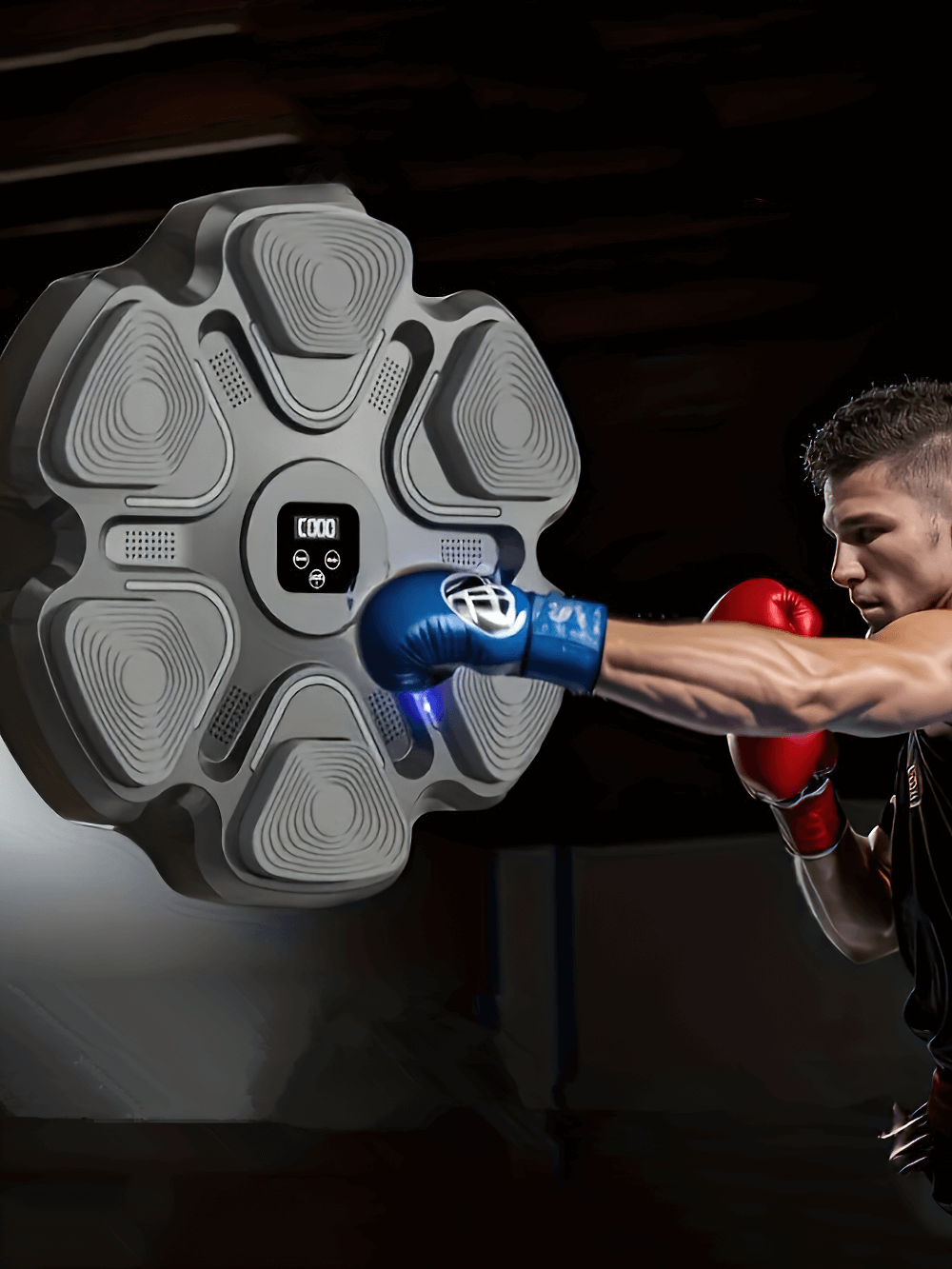 Athlete training with Interactive Wall-Mounted Boxing Trainer SF2730, Bluetooth-enabled for enhanced reflex and striking speed.