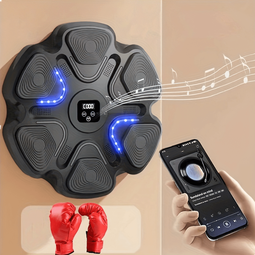 Wall-mounted boxing trainer SF2730 with Bluetooth, lights, and gloves. Enhance reflexes and speed while enjoying music.