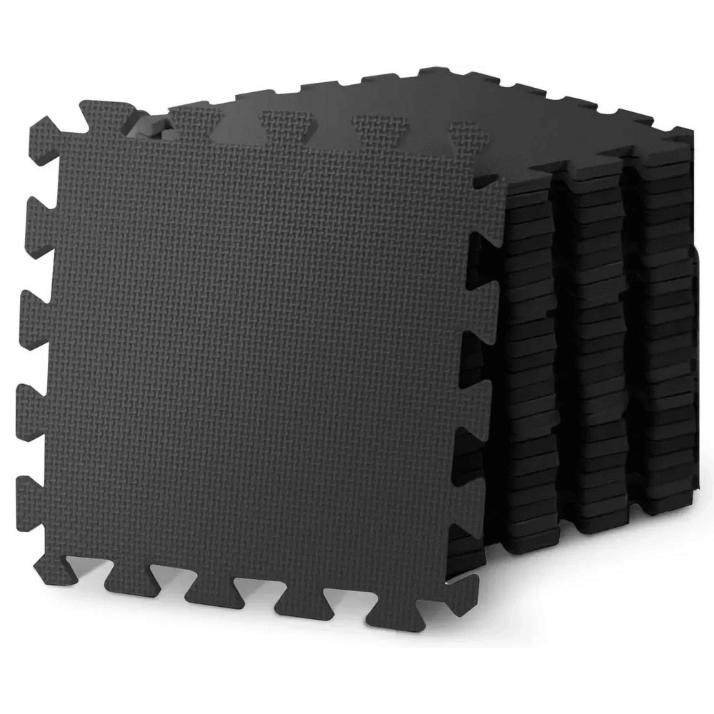 Interlocking EVA Foam Floor Mat Tiles Set - SF3472, black puzzle exercise mats for home gym and playroom, 30x30cm, portable and non-slip.