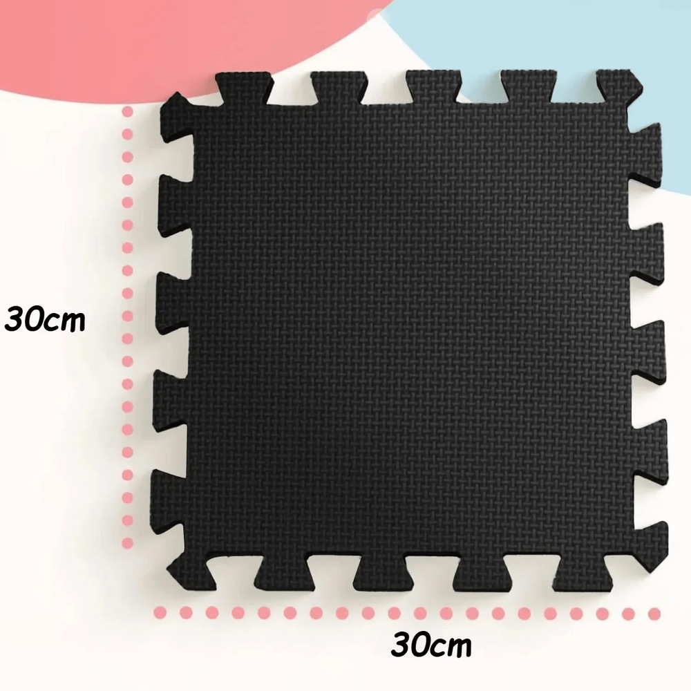 Interlocking EVA Foam Floor Mat Tiles Set - SF3472, black 30x30cm square mat, ideal for home gyms and playrooms.