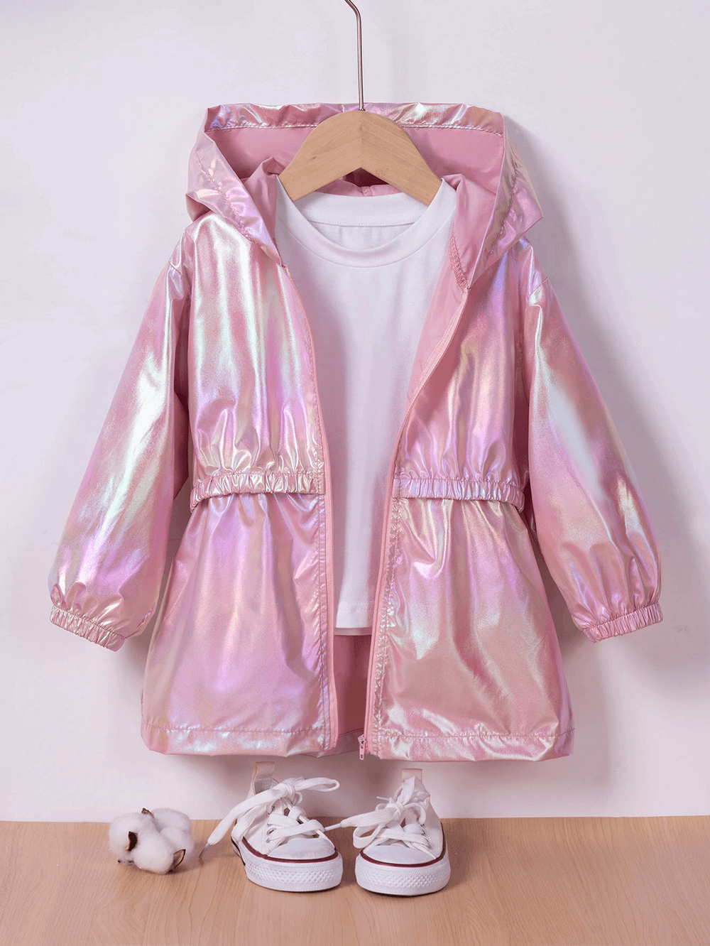 Iridescent Hooded Breathable Zipper Jacket - SF3590 in pastel hues, perfect for stylish protection against the elements.