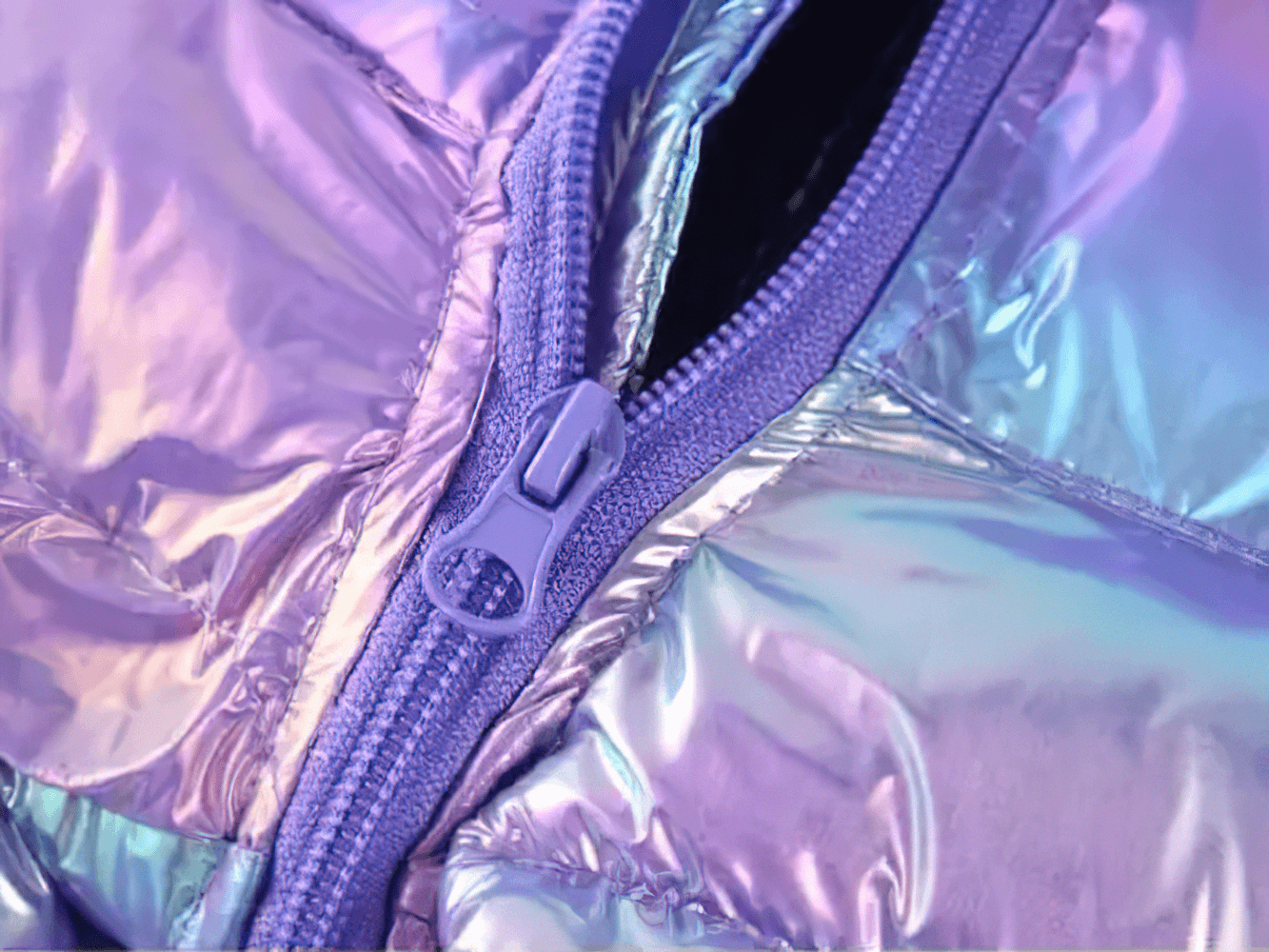 Close-up of zipper on Iridescent Kids Winter Down Cotton Strap Snow Pants - SF3770 showing shiny, insulated fabric for toddlers