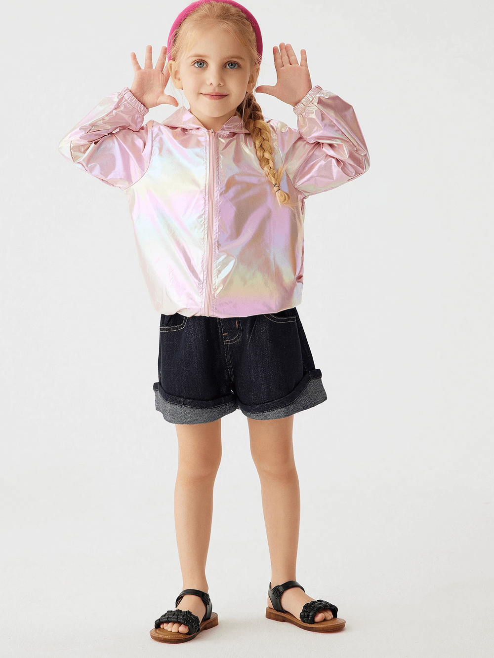 Iridescent Waterproof Jacket with Hood and Zipper - SF3613