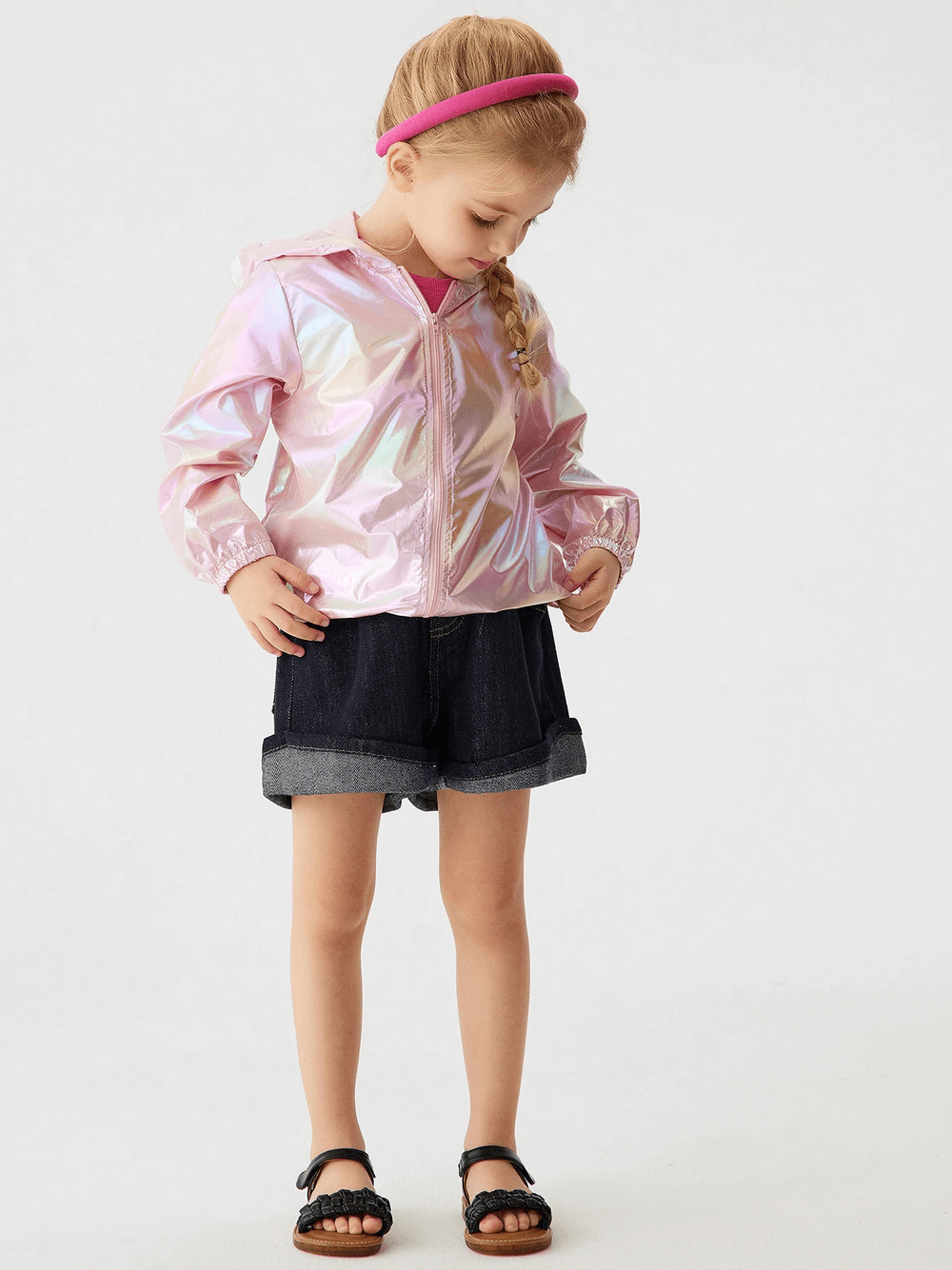 Iridescent Waterproof Jacket with Hood and Zipper - SF3613