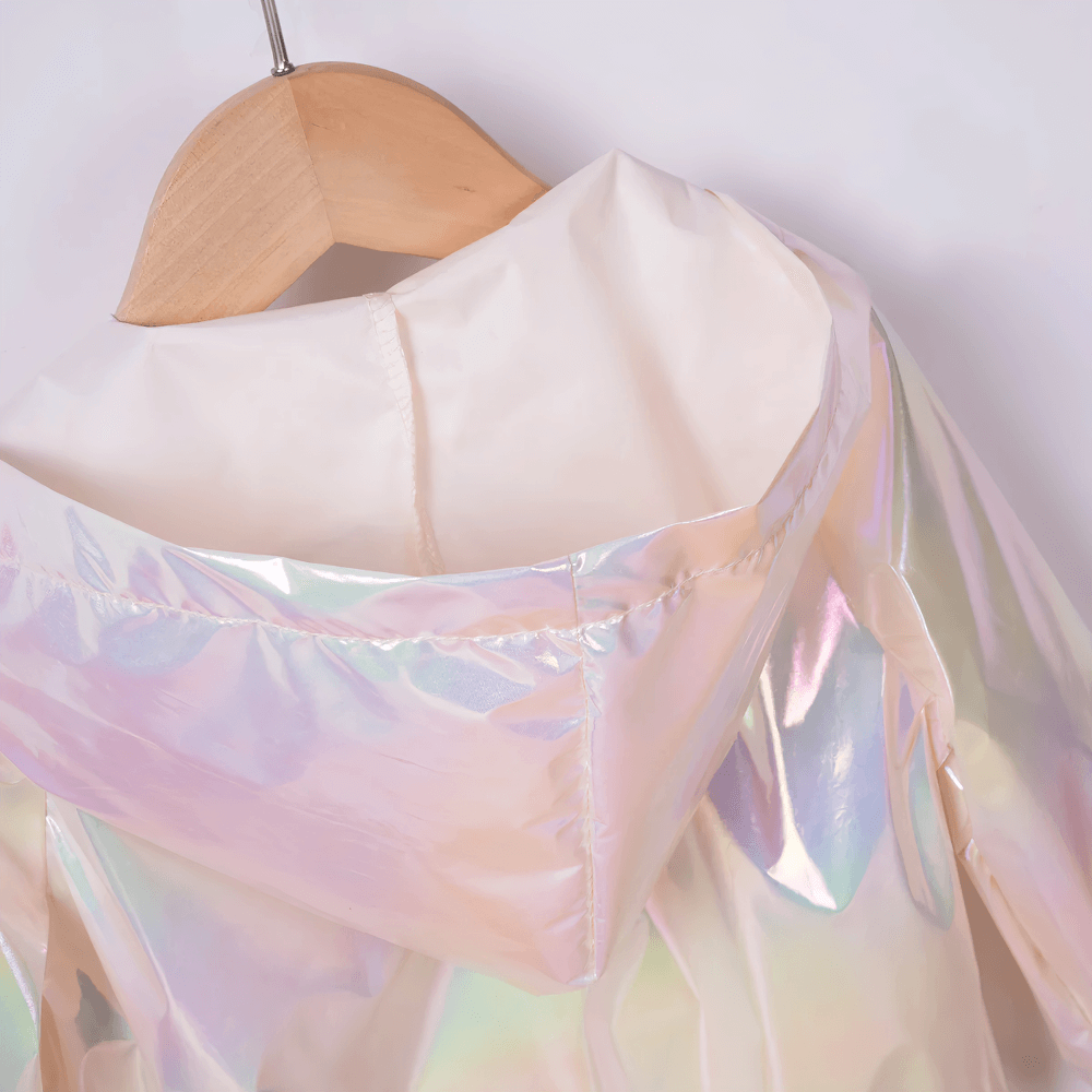 Iridescent Waterproof Jacket with Hood and Zipper - SF3613