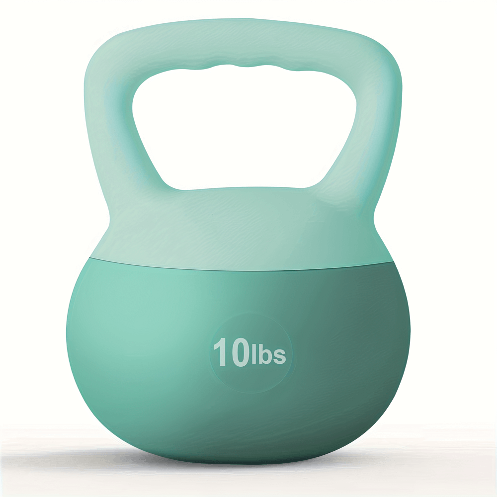 10lb mint green kettlebell for strength and endurance training, featuring a wide handle and durable PVC-coated iron body.