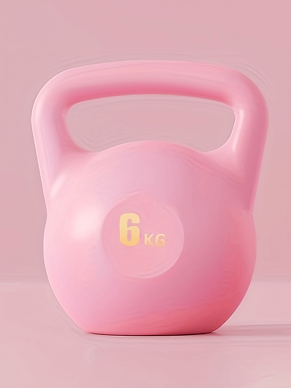 Pink 6 KG kettlebell with ergonomic grip for home and gym workouts, designed for impact resistance and balanced weight distribution.