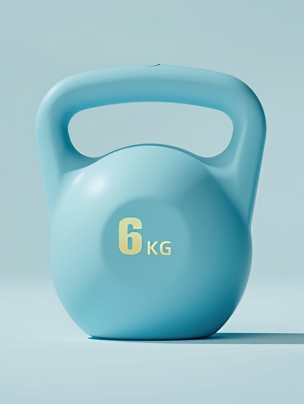 Sky blue kettlebell with ergonomic grip, perfect for home and gym workouts, featuring a soft, floor-friendly exterior - 6 KG