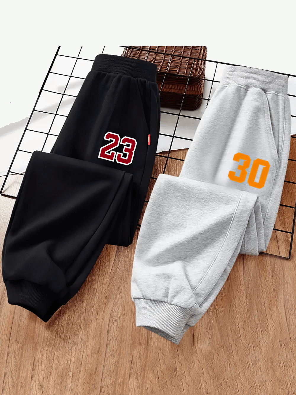 Kid's Basketball Number Long Sport Pants - SF3572 with iconic number prints and elastic waistband, perfect for spring and autumn.