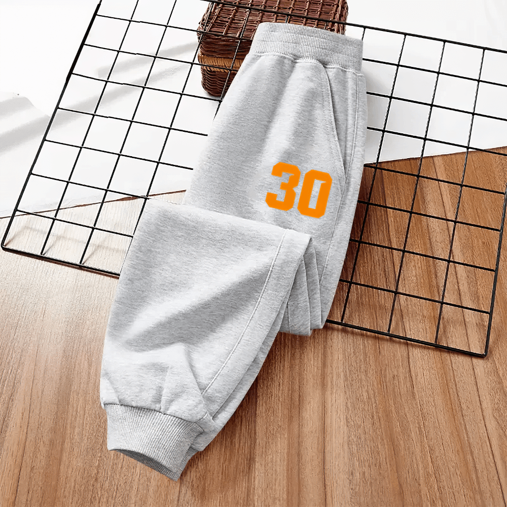Kid's Basketball Number Long Sport Pants - SF3572 gray with iconic number print for active wear in spring and autumn