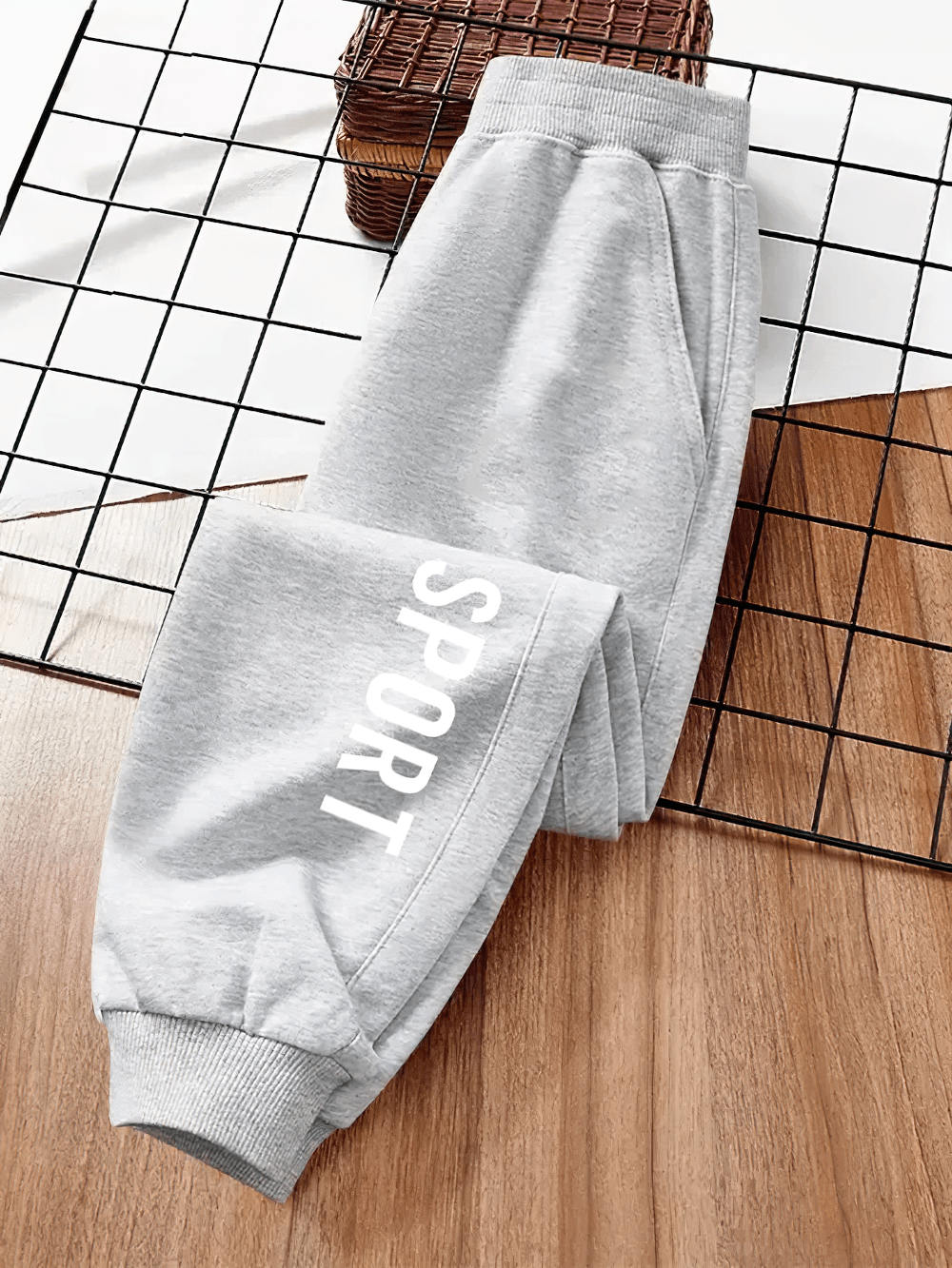 Kid's Basketball Number Long Sport Pants - SF3572 in gray with sport print, perfect for active kids in spring and autumn.