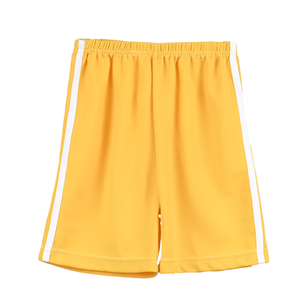 Kids Athletic Shorts with Side Stripes Design - SF3766 in yellow, perfect for boys and girls. Ideal for sports and daily activities with elastic waistband.