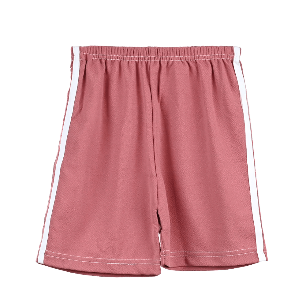 Kids Athletic Shorts with Side Stripes Design - SF3766 in pink, featuring elastic waistband and sporty side stripes ideal for active kids.